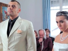 TitsCult presents: Sexy bride licks his shoes and sucks his cock
