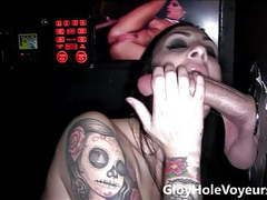 TitsCult presents: Sexy brunette sucks big cock in gloryhole