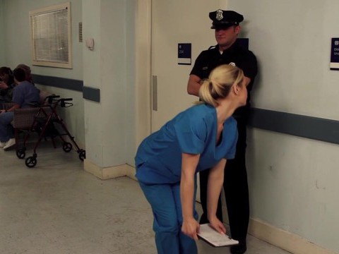 TitsCult presents: Nurse tara lynn fox drops on her knees to give a sloppy blowjob