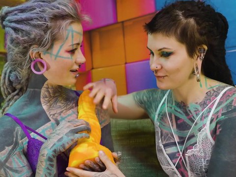 TitsCult presents: Two tattooed girls get ass fucked by a big dick