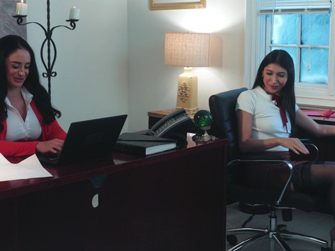 TitsCult presents: Big butt boss spreads legs to ride her coworker on the bed