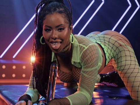TitsCult presents: Kira noir wearing fishnet lingerie sucking a big black cock