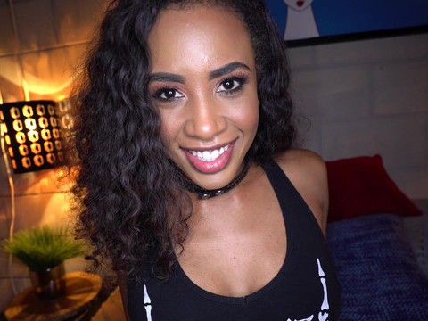 TitsCult presents: Ebony hottie demi sutra spreads legs for a large white dick
