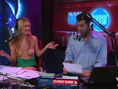 TitsCult presents: Topless blonde girl does radio interview
