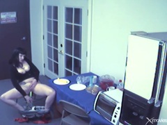 TitsCult presents: Break room masturbation with celery in her cunt