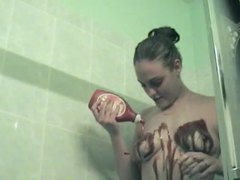TitsCult presents: Kinky amateur minx pours paint and cream all over her body