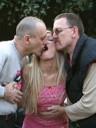 TitsCult presents: Petite blonde teenie girl enjoying two old biker penises