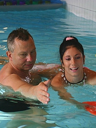 TitsCult presents: Brunette teenage beauty fucked by a horny swim teaching paps