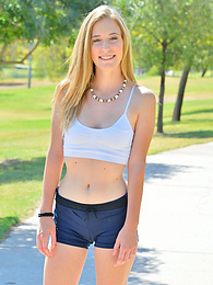 TitsCult presents: Sporty blonde babe Dakota strips her clothes and flaunts her hot body outdoors