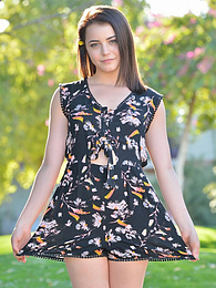 TitsCult presents: Svelte american dark-haired teen Kylie Quinn in shorts toys her twat outdoor
