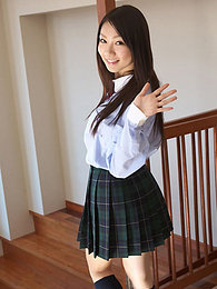 TitsCult presents: Asian schoolgirl Tomoyo Hoshino strips to stockings and poses outdoors